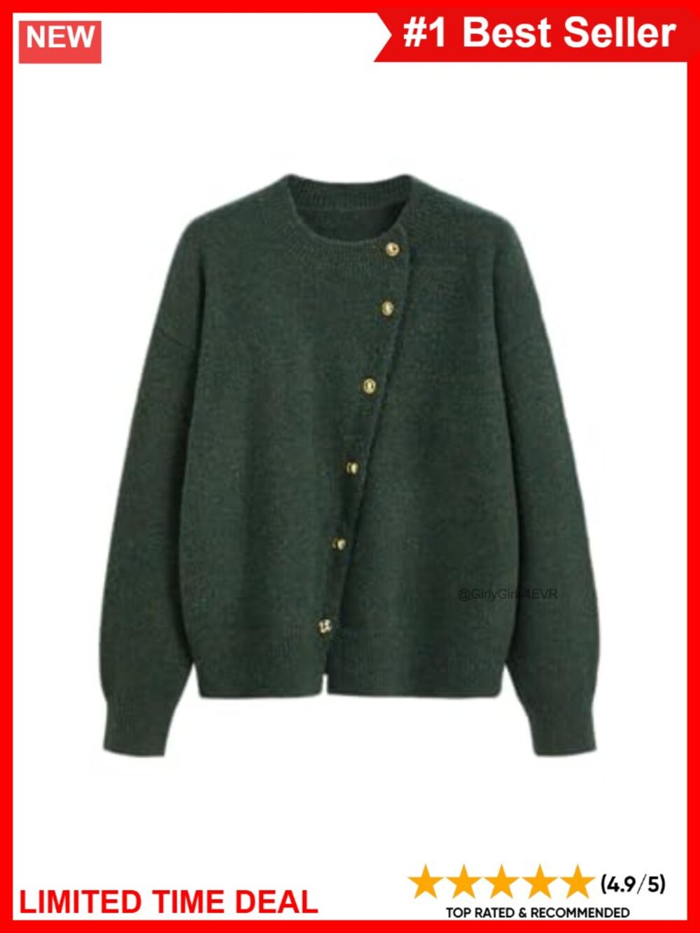 Wool Blend Knit Cardigan Loose Fit Crew Neck Button Down Long Sleeve Cozy